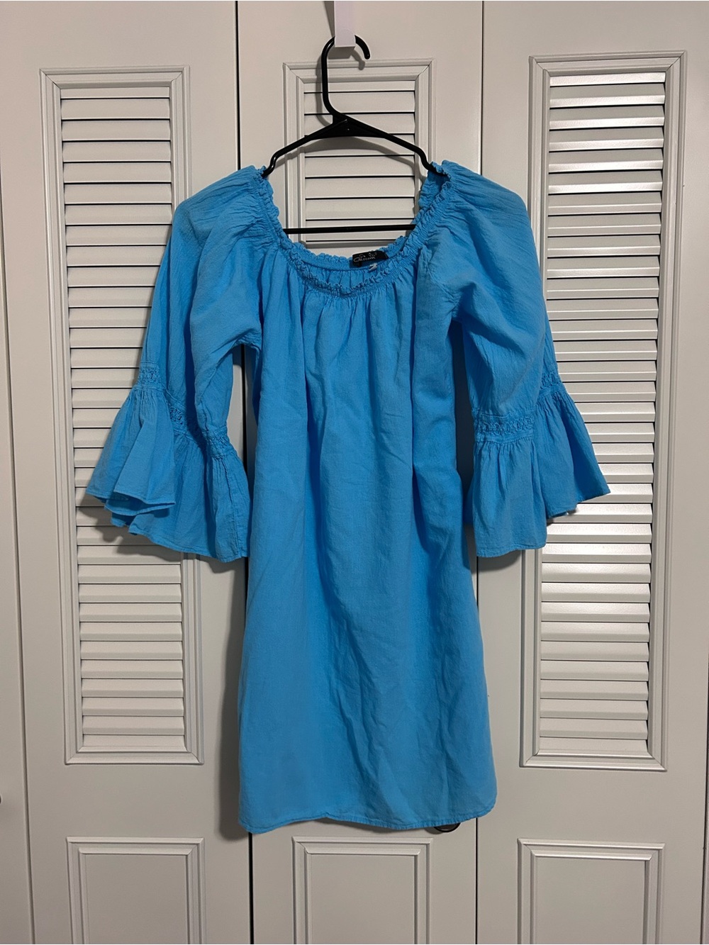 Giocam blue M off shoulder ruffle sleeve tunic dress